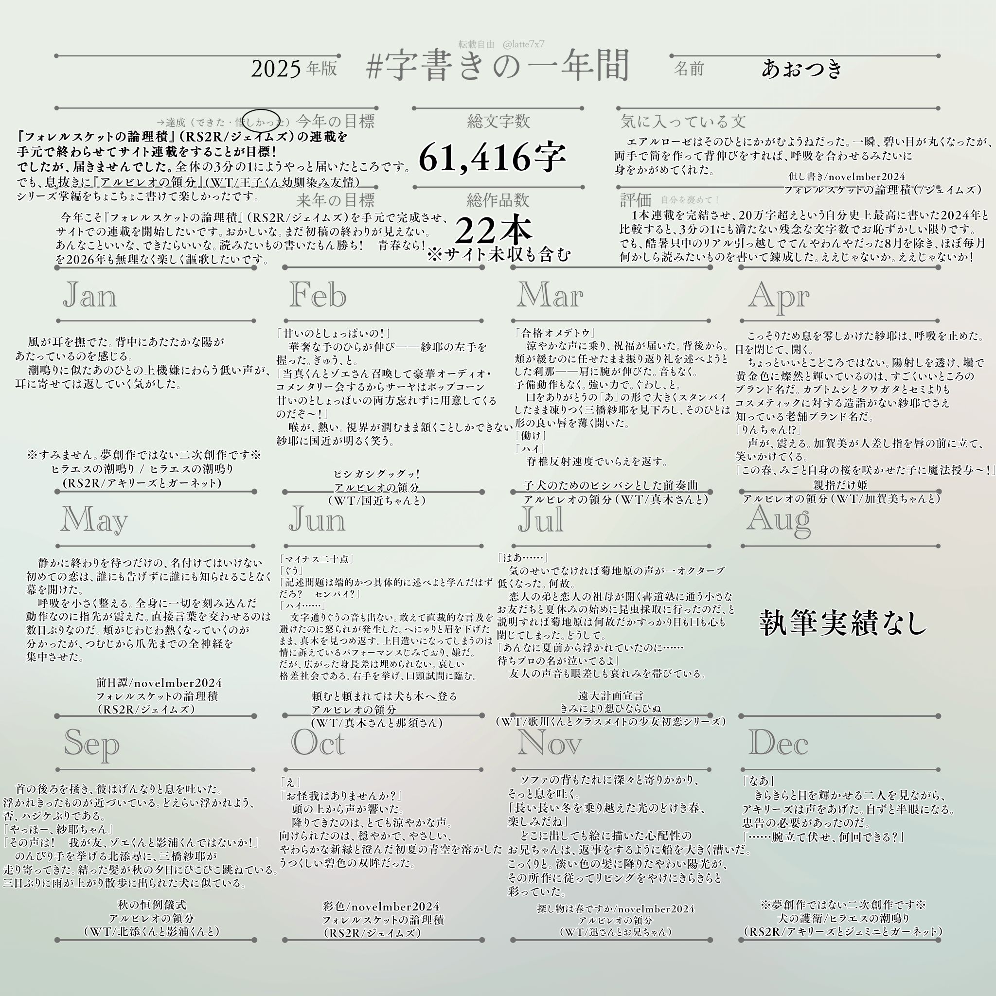 字書きの一年間2025年